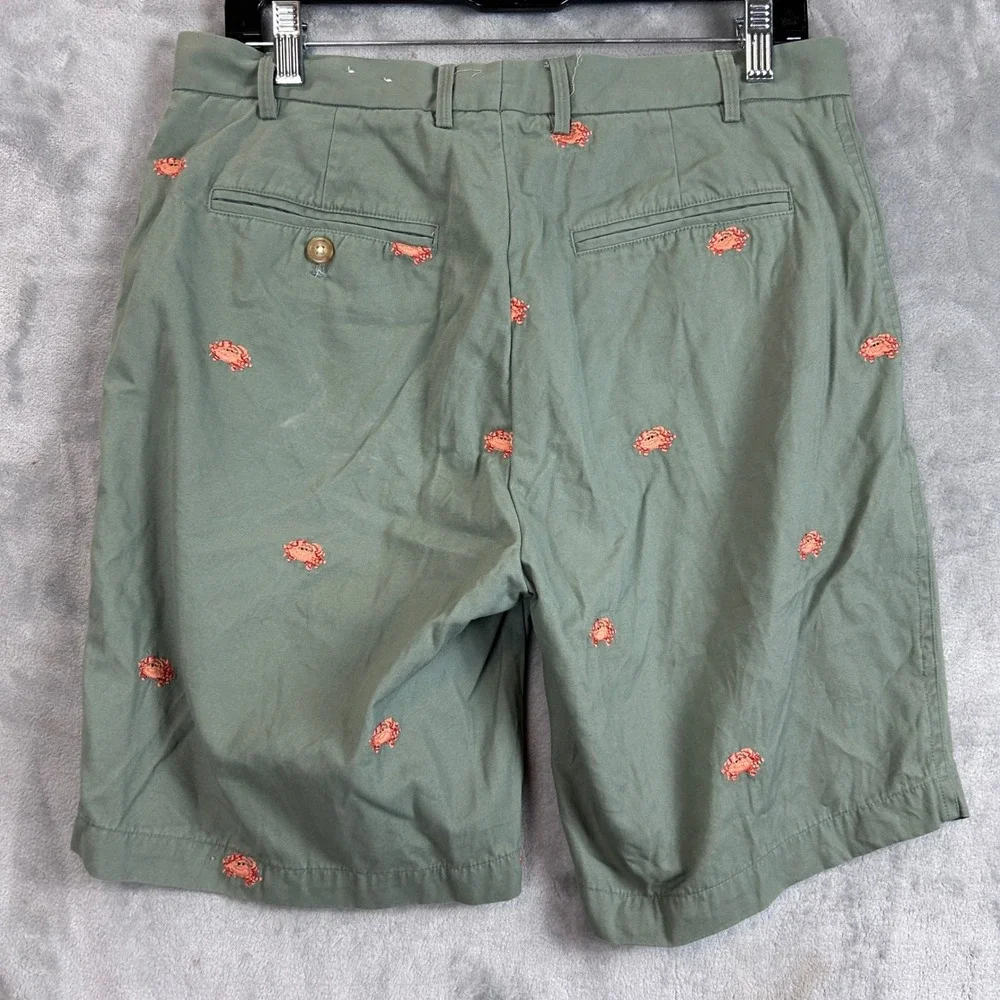 J. McLaughlin Mens Sage Green Embroidered Crab Chino Shorts 100% Cotton Size 35
